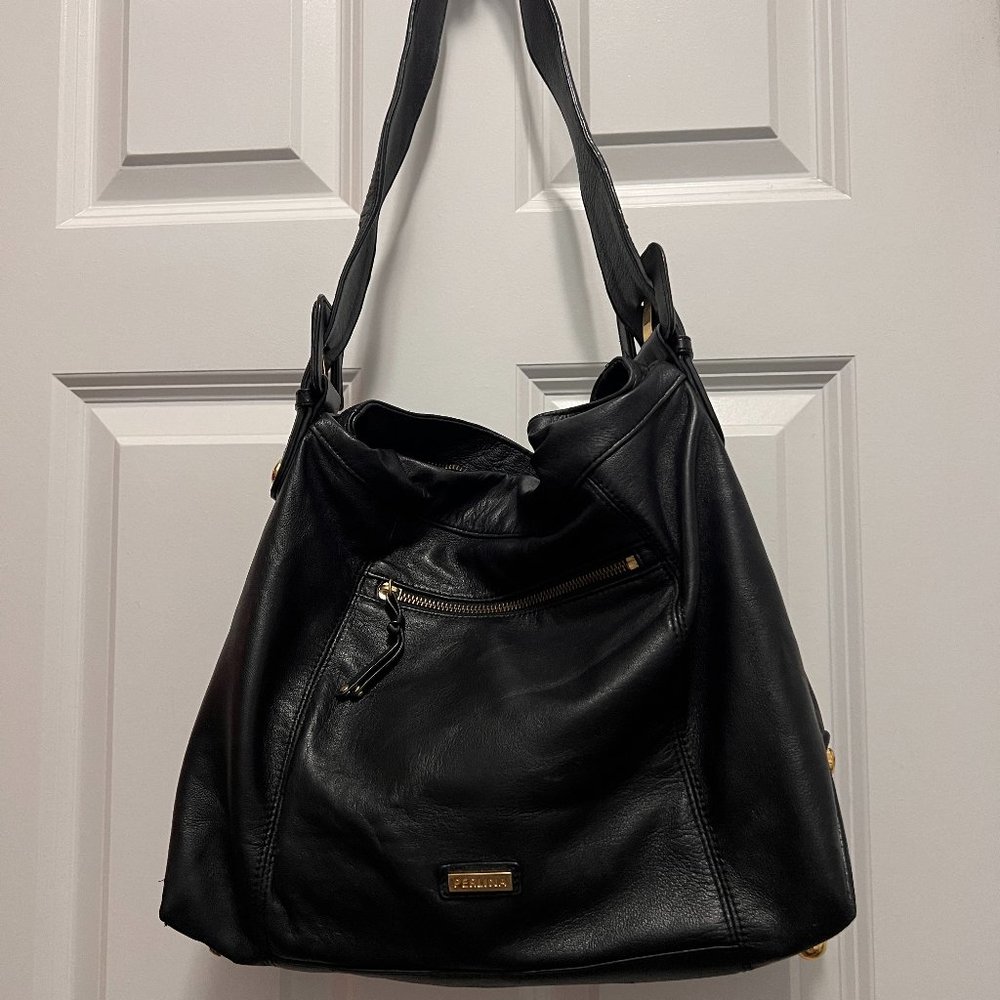 Perlina black leather handbag